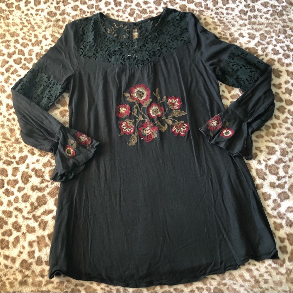 Altard State Emerald Dress Flower Embroidery